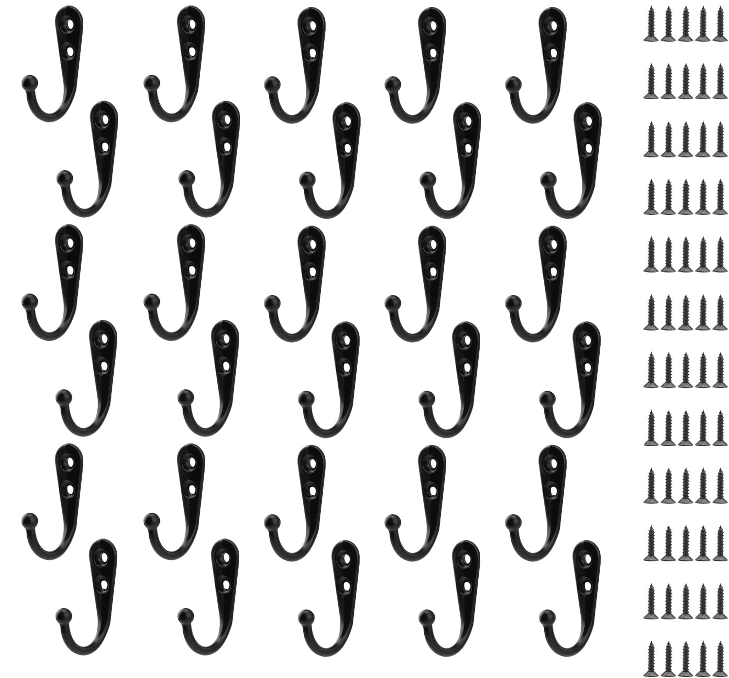JOIKIT 30 PCS Wall Mounted Single Hooks, Black Key Hooks Metal Robe Hooks with 60 Screws, Single Coat Hanger for Hanging Clothes Hat
