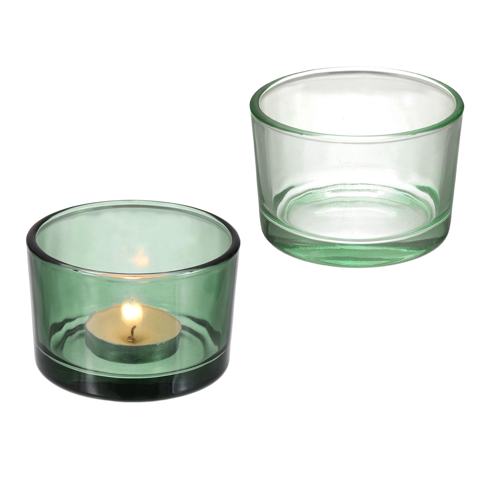 sourcing map 2 Pcs Votive Candle Holders, 2.8 Inch Glass Tealight Candle Holder for Wedding Table Centerpieces Parties Dinner Home Decor, Green
