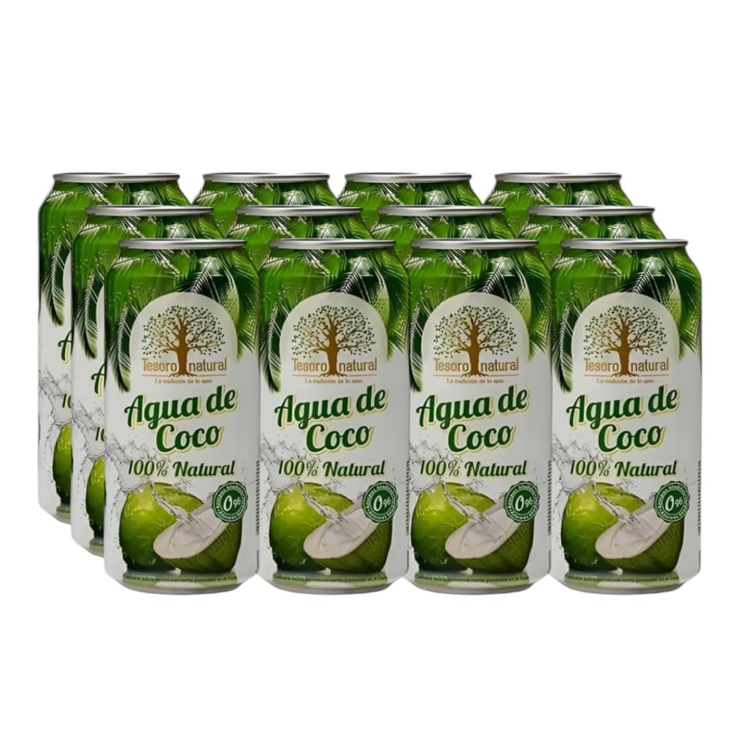 Tesoro Natural Agua de Coco 100% Natural, Pack de 12 Latas, 500 ml