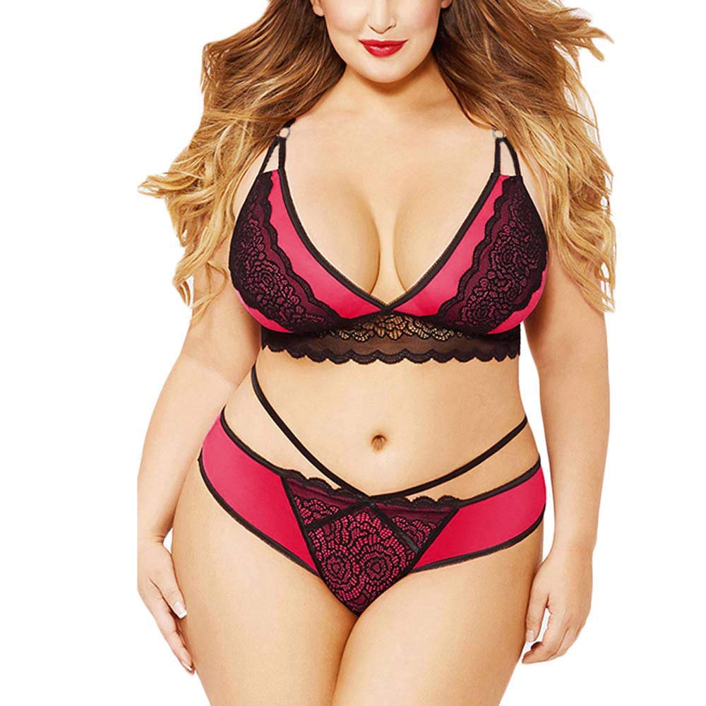 Costumi erotici da Donna Set di Lingerie Sexy in Mussola di Pizzo e Rete da Donna Intimo da Donna Lingerie Sexy in Pizzo e Rete da Donna (Rosa Shocking 4XL)
