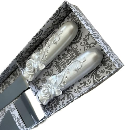 Miniatura 7 de Juego de cuchillos para tartas de boda, pala, cubiertos de acero inoxidable, mango de resina, boda, fiesta, Acción de Gracias, Navidad (flor de