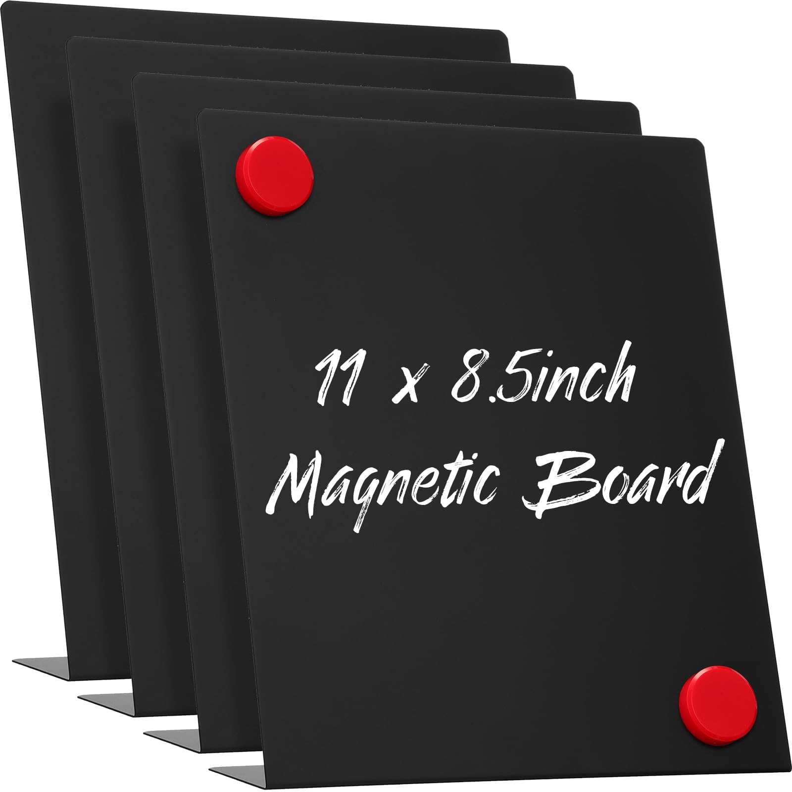 Fainne 4 tableros magnéticos para anuncios con soporte de caballete, mini imán negro, tablero de notas de metal para mesa de menú, hogar, escuela, cocina, suministros de oficina (11 x 8.5 pulgadas)