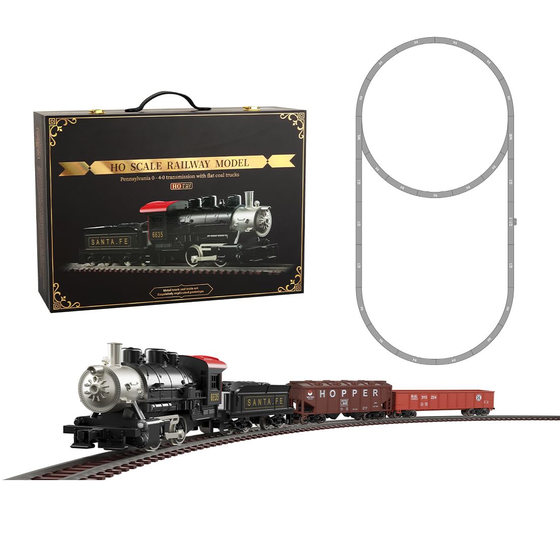 HO Scale 1/87 Electric Alloy Train Set – Pennsylvania 0-4-0 Classic Steam Locomotive Model with Metal Track, Flat Coal Trucks & Expandable Railway System, Collectible Steam Train for Adults & Hobbyis