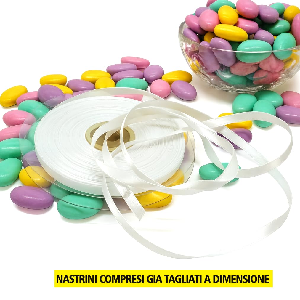 Mr Pubblicità - kit da 75 pezzi PERSONALIZZATI (stampa inclusa) - 25 Scatoline Portaconfetti + 25 Tag + 25 Nastrini, Per Sposi, Matrimonio, Nozze, Promessa, Scatolino, Bomboniera