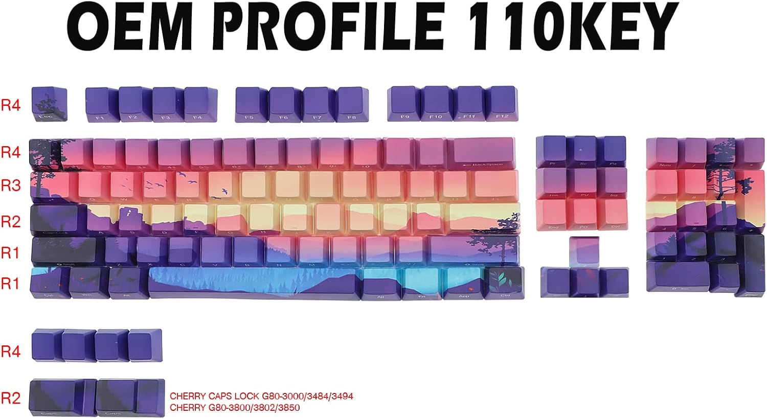 JSJT PBT Keycaps Side/Front Print Keycap Set OEM Profile Non-Backlit Thick Key Caps for Most 60% /87 TKL/104/108 /61 Cherry MX Switch Mechanical Keyboard(Multi-Color)