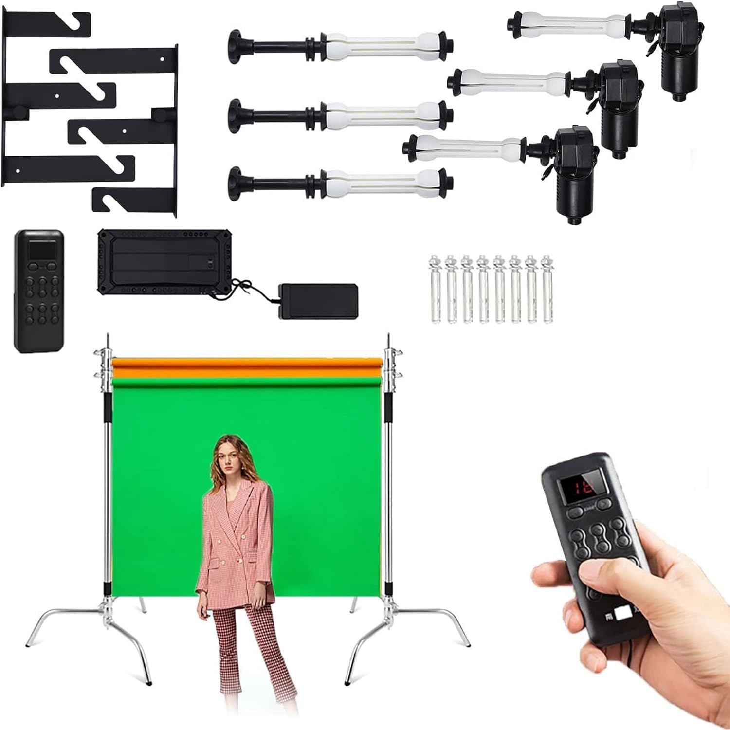 Sistema de soporte de rodillo de fondo motorizado para fotografía, soporte eléctrico para estudio fotográfico, montaje en pared/techo, control remoto, capacidad de carga de 44 libras