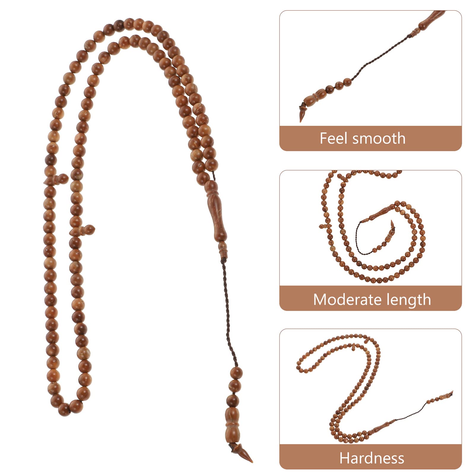 BESPORTBLE Collar de oración del Islam Masbaha 99 perlas de madera auténticas de Indonesia, cuentacasos, cuentas de zigzar, cuentas de oración, rosario, musulmanes, tasbih Misbaha, 6 mm