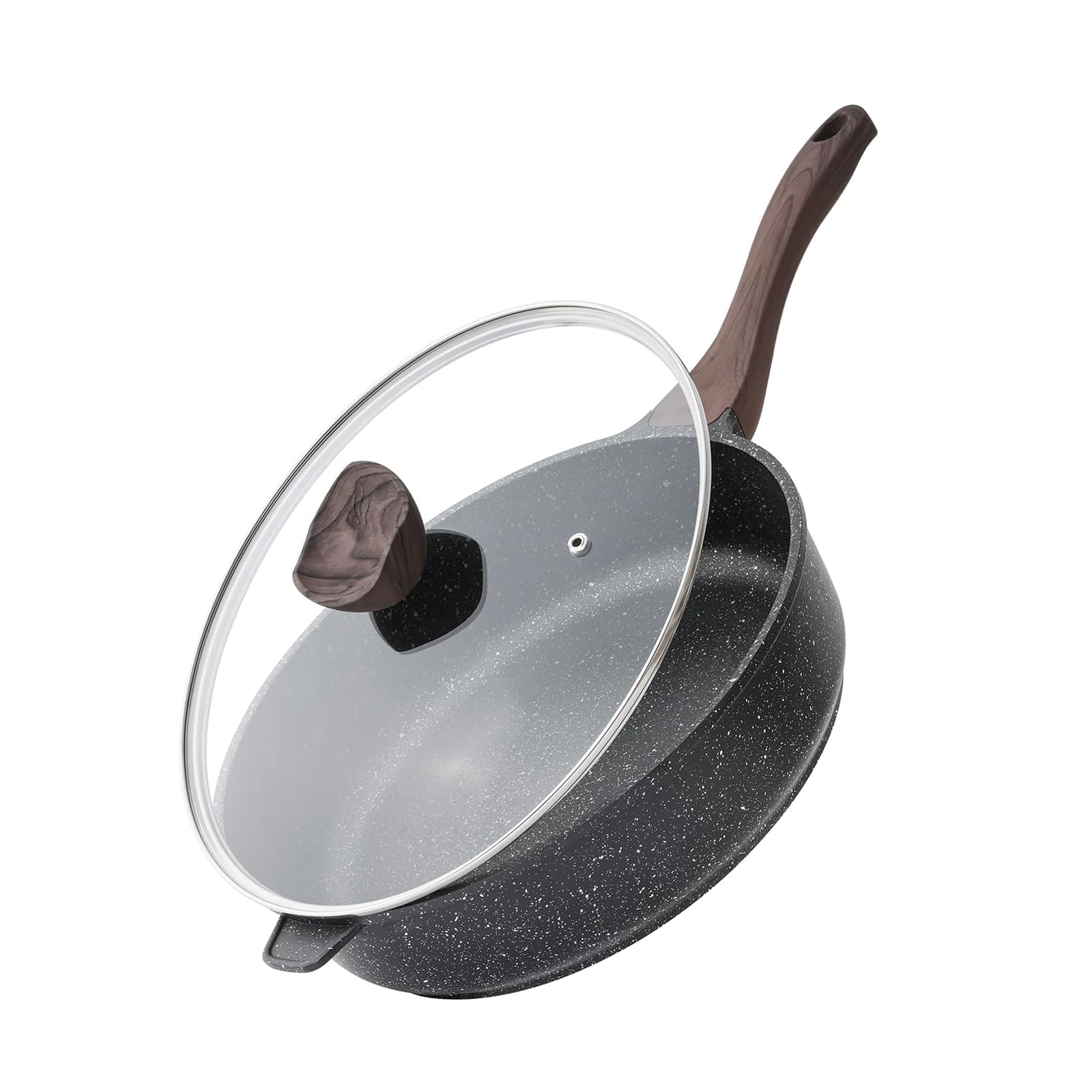 Kordisen Bratpfanne 28 cm Induktion, Antihaft Tiefe pfanne mit Deckel, Granitbeschichtung Pfanne, Gesunde Stein Kochgeschirr, PFOA-frei