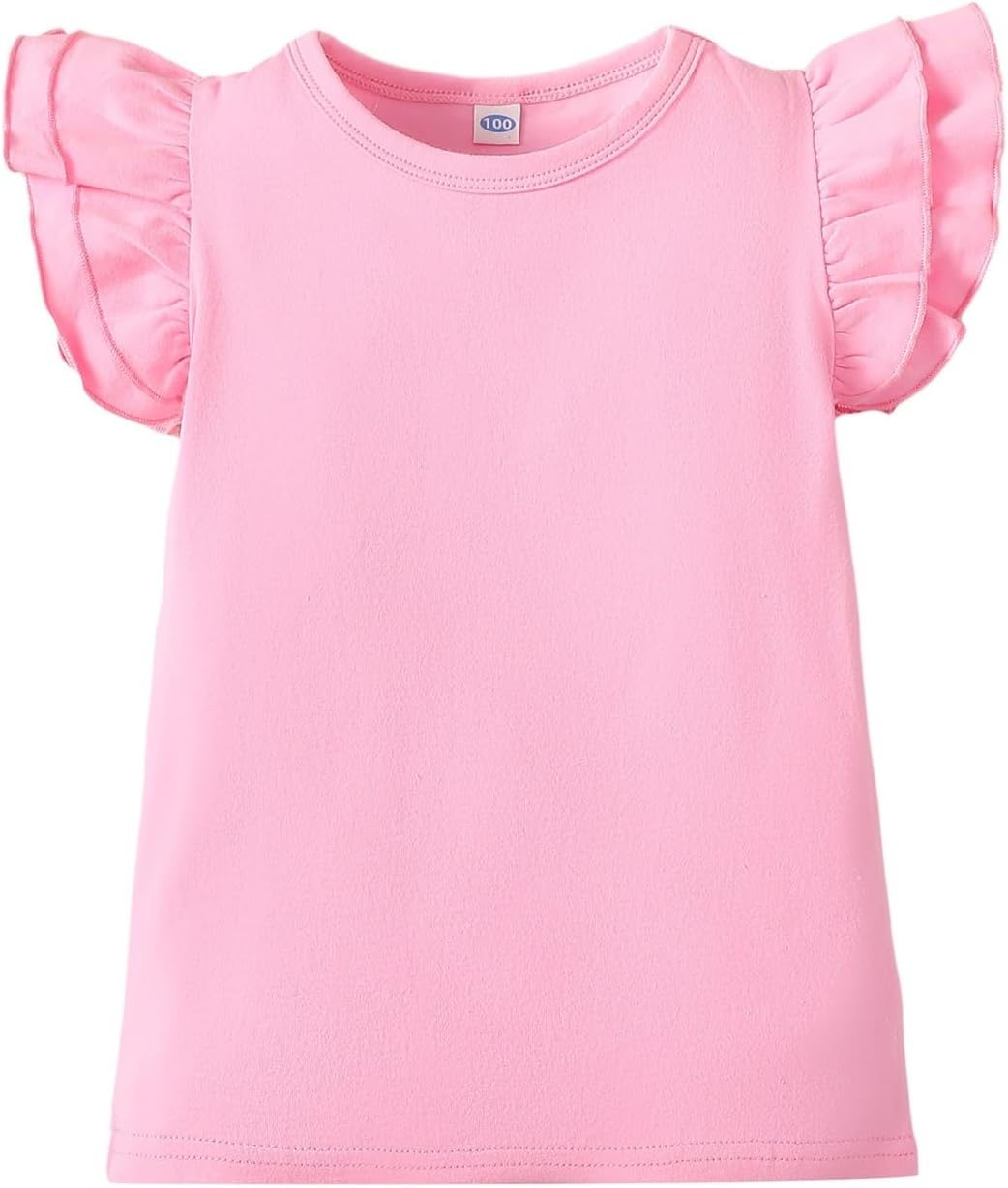 12M-14Y Toddler Baby Girls T Shirt Solid Color Blouse Ruffle Top Cotton Casual Tees Plain Shirt - Image 4