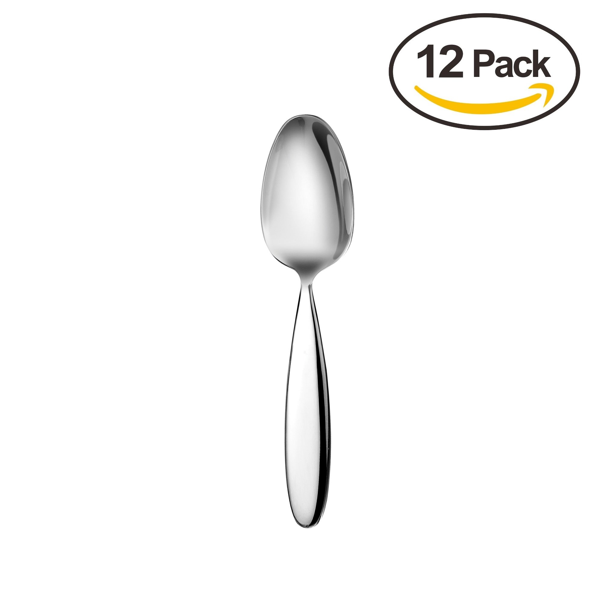 D&M 02513 Teaspoon 12-Pack Flatware Set, 18/10 Stainless Steel Silverware Mirror Polish, 18-10 Steel, Silver