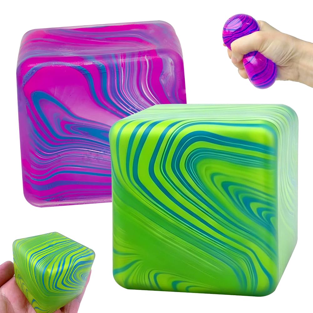 Square Stress Balls, Squeeze Toys, Soft Stress Relief Toys Cube for Adults and Children, Classroom Prizes, for Adults Kids Presents Anxiety Relief Stress - 2 pcs â image 1