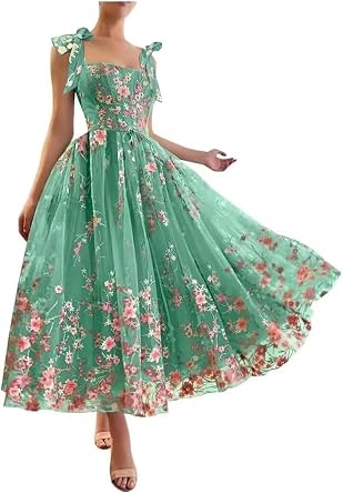 TRHTX Elegant Tea Length Prom Dress with Pockets Tulle Formal Dress