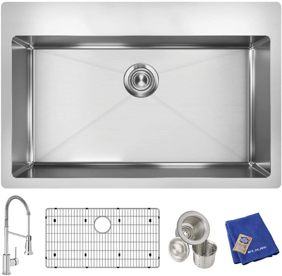 Elkay Crosstown ECTSRS33229TFC 18 Gauge Stainless Steel 33" x 22" x 9", Single Bowl Dual Mount Sink Kit with Faucet