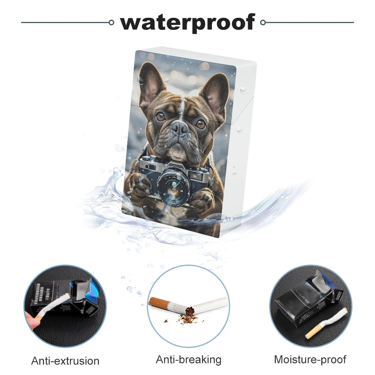 French Bulldog Puppy with Camera Cigarette Case Vintage Cigarette Holder Case Plastic Cigarette Box Portable Thin Cigar Boxes Pocket Cigarettes Storage Container for Men Women image 3