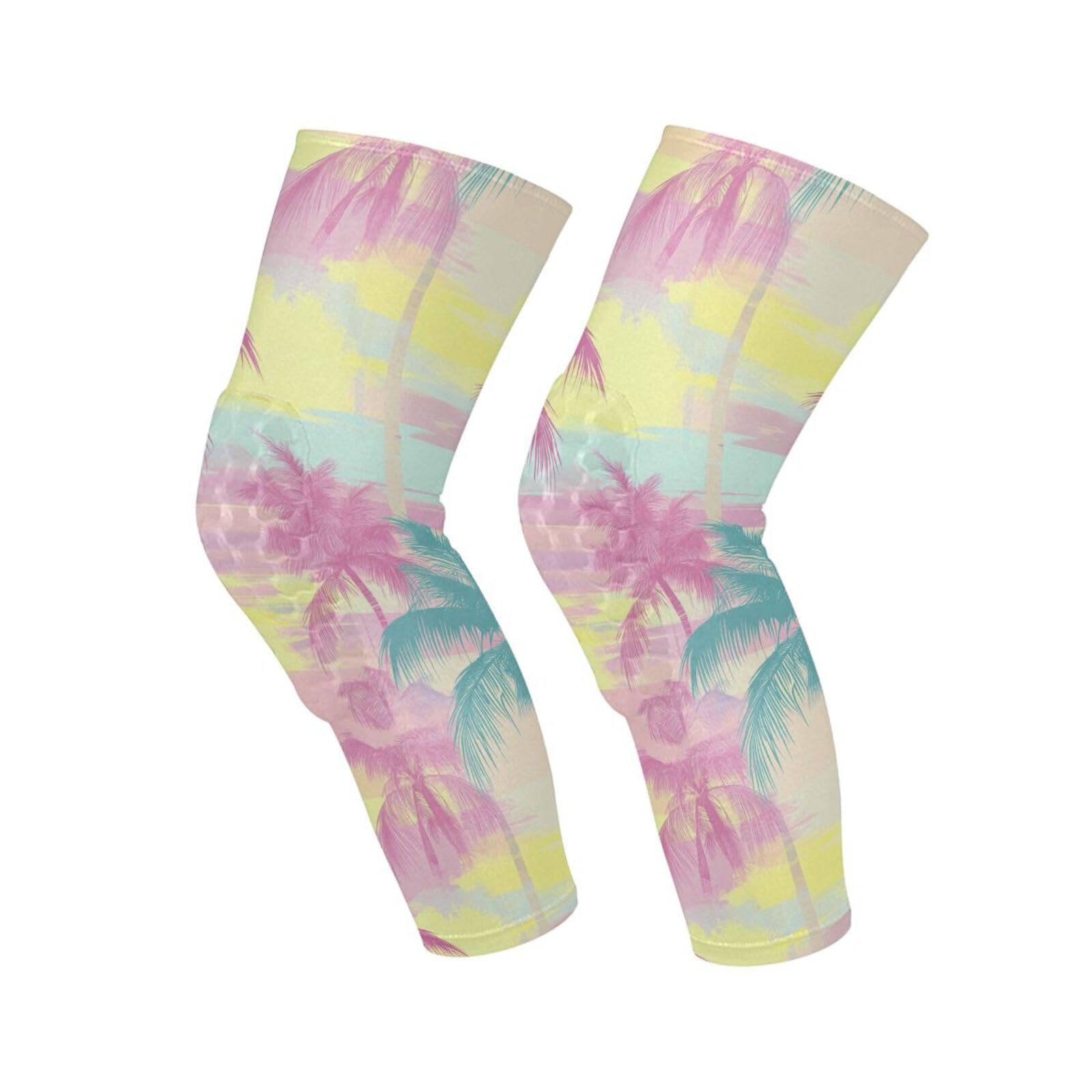 JUNZAN Tropical Pink Green Basketball Knee Pads for Youth Kids Wrestling Knee Pads with Sleeves Sport Kneepads for Volleyball Football