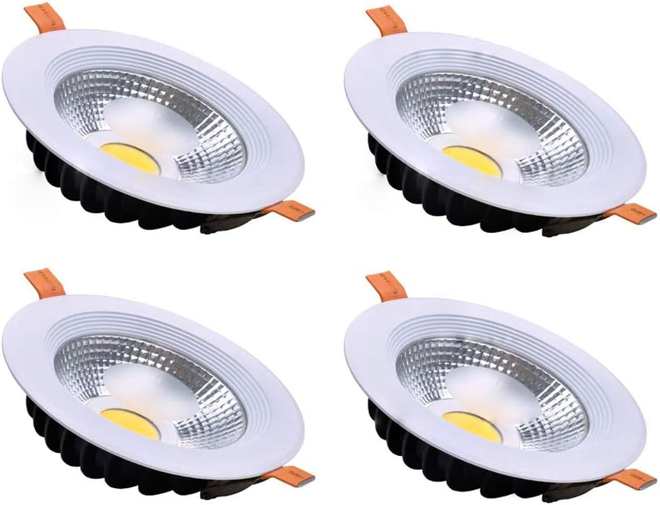 Recessed Recessed LED Downlight Round COB Ceiling Spotlight, Creative Indoor Decoration Lighting Fixture Wash Wall Lamp, AC110-240V Fire Rated Energy Saving LED Downlighters(4pack) Integrated