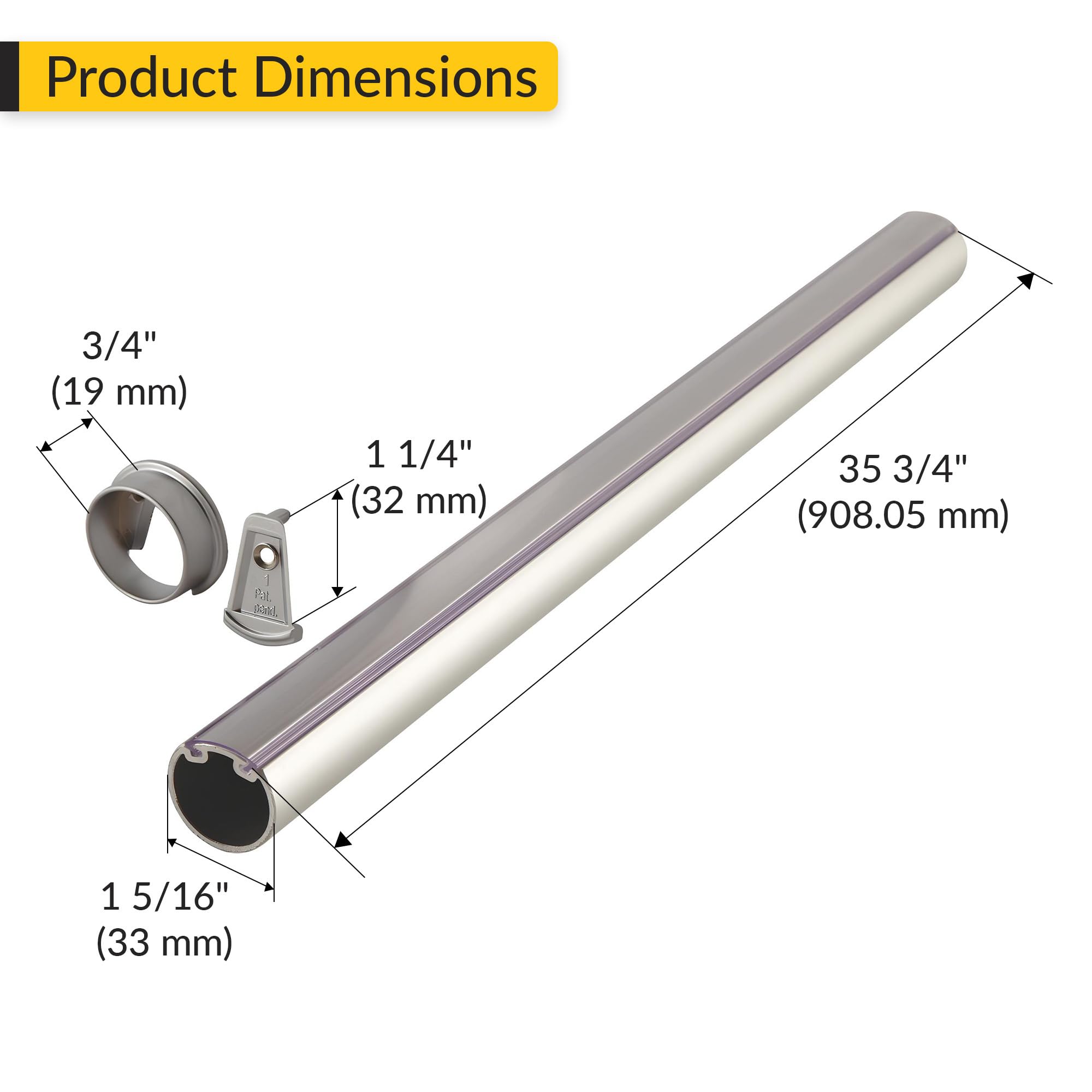 Ball-End Hanging Rod- Silver 40 in.