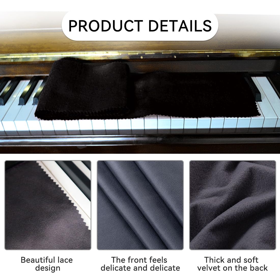 Staubschutz Für Klaviertastatur Reinigungstuch Anti-Dust Klavier Abdeckung Tuch Für 88 Tasten Klavier Elektronische Tastatur Gegen Staub (125 X 15 Cm Schwarz)