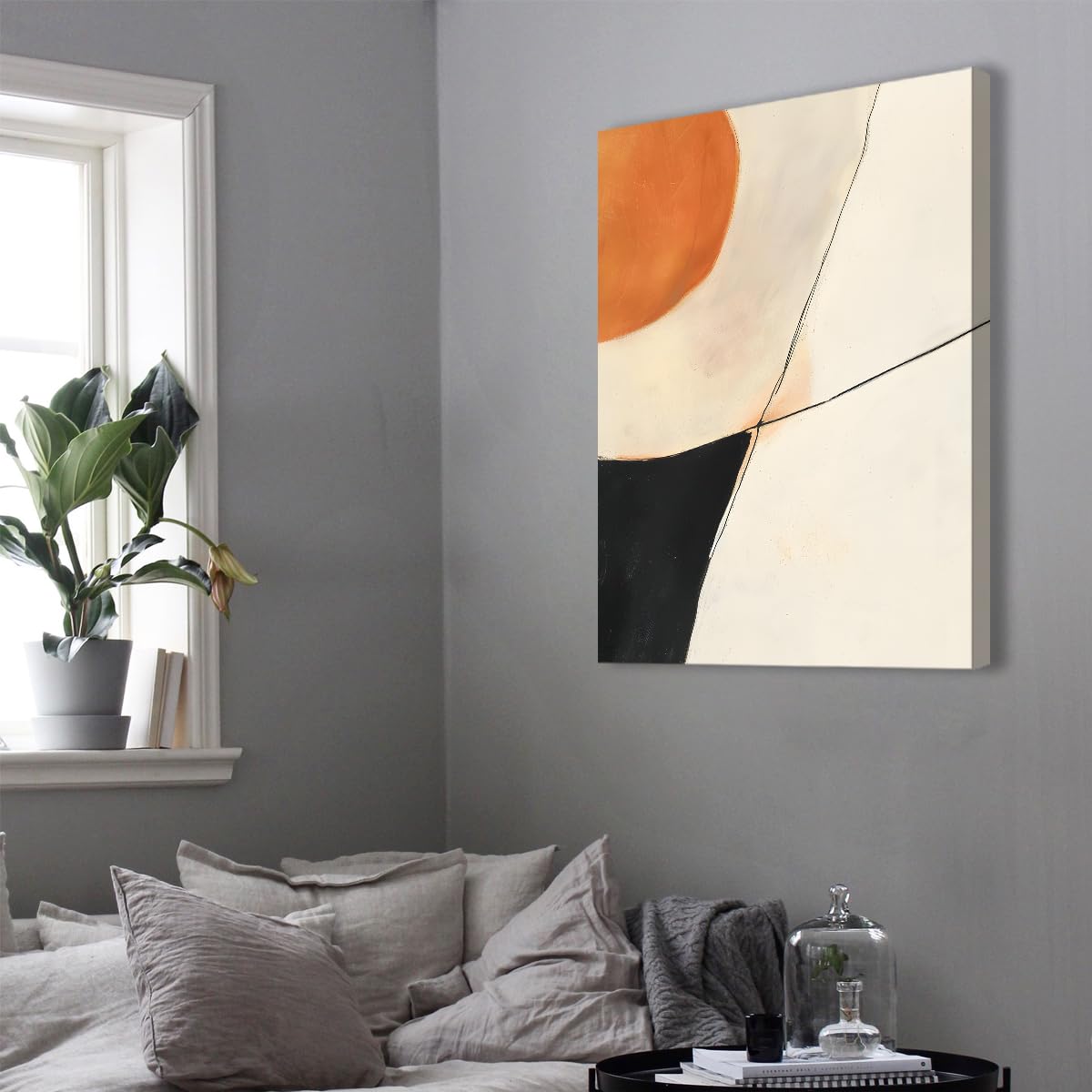 TOANGWALL Pomarańczowy Czarny Płótno Ścienne Beżowy Geometryczny Minimalistyczny Malarstwo Abstrakcyjne Linia Teksturowana Oprawiona Grafika Mural Plakat Obrazy Do Salonu Sypialni Kuchni Dekoracji