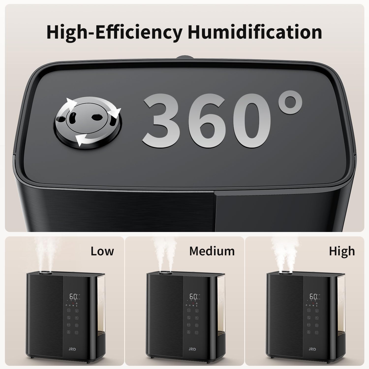JRD Humidificadores inteligentes para recámara, humidificador de aire ultrasónico de niebla cálida y fría de 5 l para habitación grande, hogar interior, 50 horas de tiempo de funcionamiento silencioso