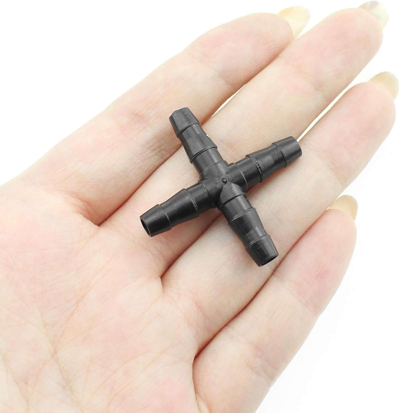 50PCS 3.5x3.5cm Black Plastic Barbed 4 Way Cross Irrigation Component Drip Irrigation Cross Fitting for 1/4 Inch Drip Distribution Tubing and Drip Bubbler Tubing image 4