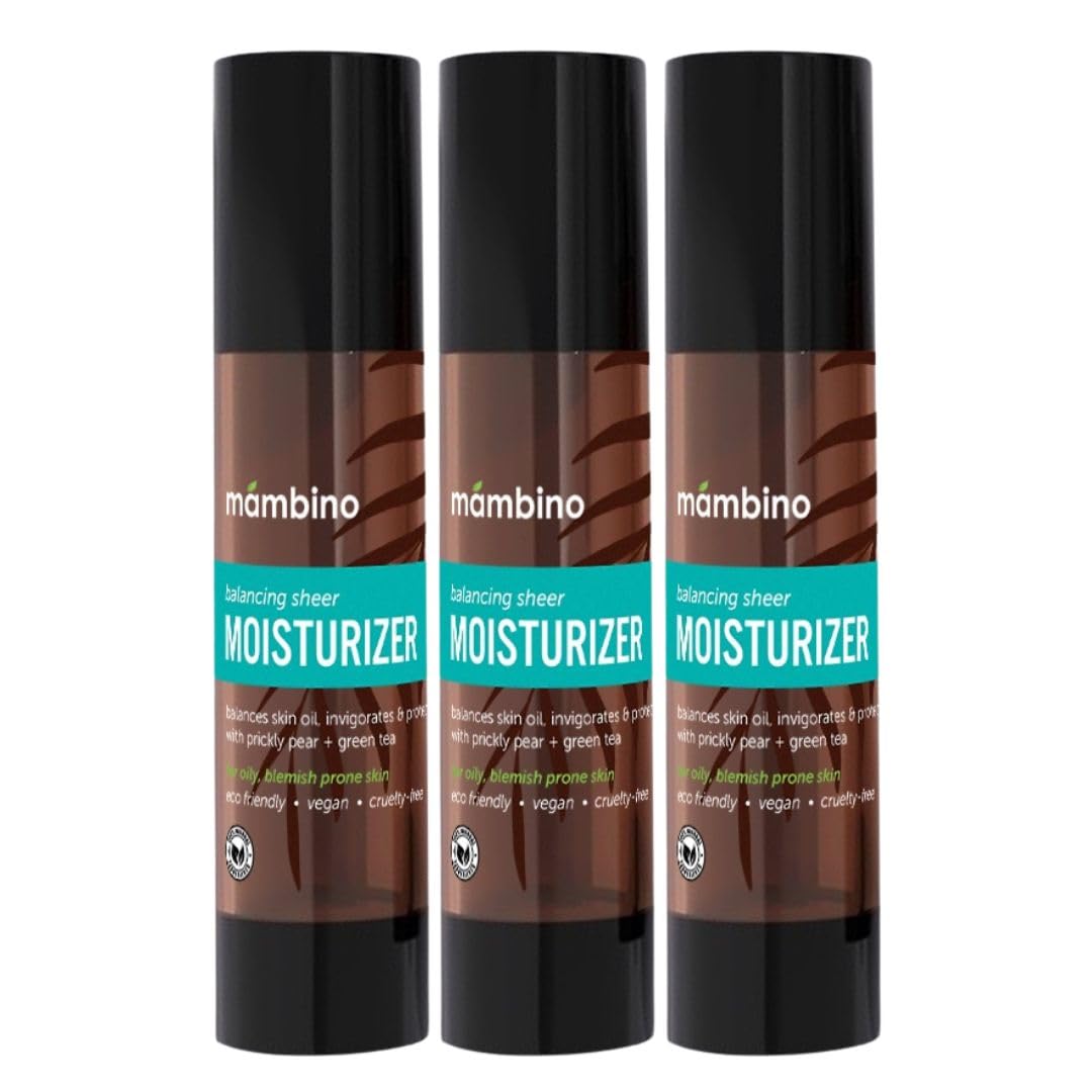 Mambino Organics Balancing Sheer Face Moisturizer, Vegan Facial Moisturizer with Prickly Pear & Coconut, Lightweight Hydrating Face Cream for Oily, Blemish-Prone Skin, Cruelty-Free, 1.7 fl oz, 3 Pack