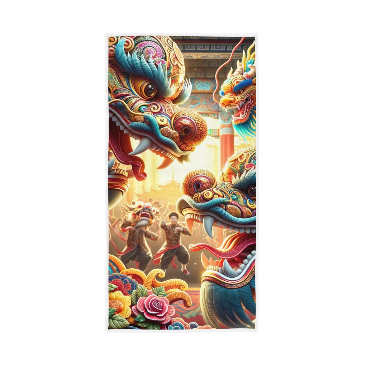 HUYGD Chinese New Year Dragon Dance Hand Towels, Cotton Hand Towels for Hand, Face, Hair, Yoga, Kitchen, Bath 15 x 30 Inches