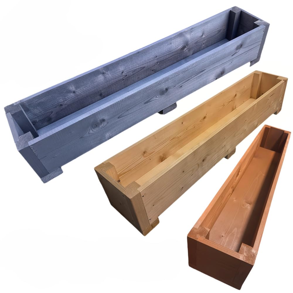 Long Wooden Planter Box – Solid Pine board – Natural Wood – Fully Assembled & Handmade – Raised Garden Bed for Flowers, Herbs, Vegetables – Outdoor Planter – Medium Oak