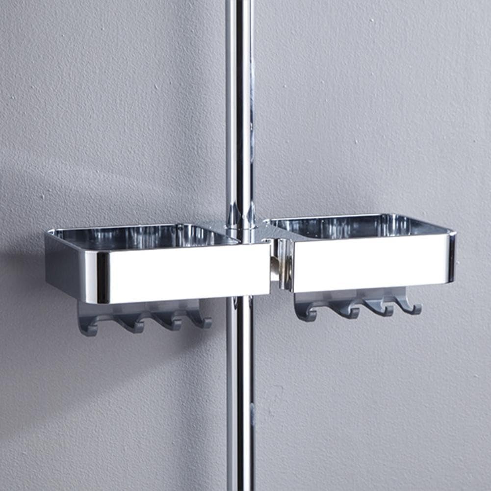 HpLive Étagère pour barres de douche, étagère de douche de grande capacité sans perçage, rangement des deux côtés et 8 crochets, étagère de salle de bain (argenté)