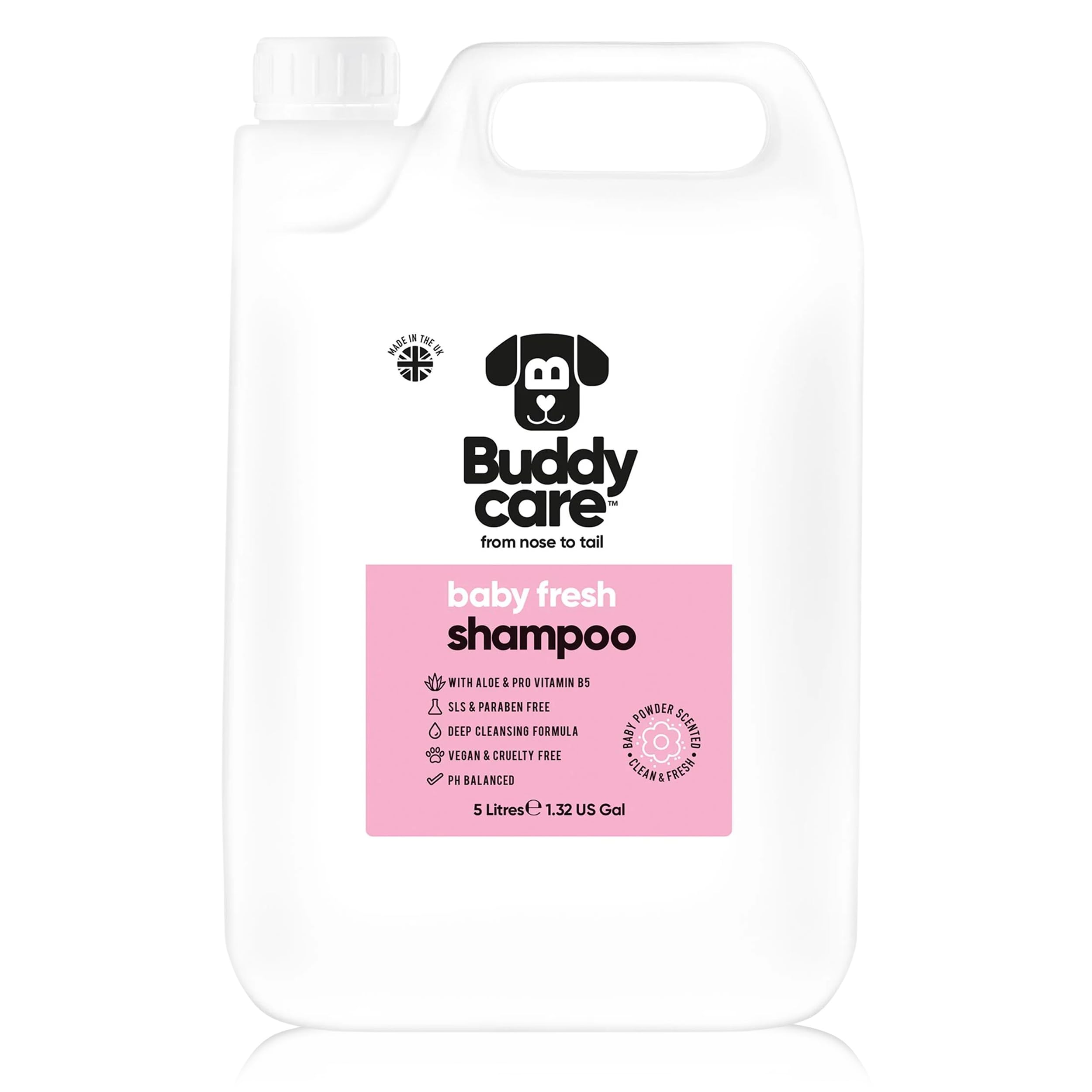 Baby Fresh Dog Shampoo by Buddycare | For Smelly Dogs, Nourishing for Itchy & Dry Skin | Vegan & Curelty Free Dog Shampoo | Aloe Vera and Pro-vitamin B5 | 5L