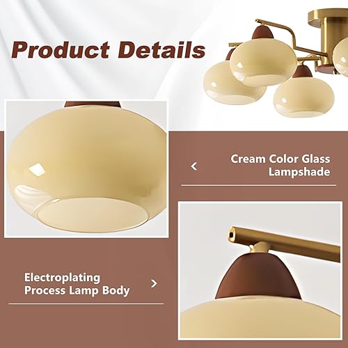 Miniatura 3 de KCO Lámpara de techo retro de latón antiguo de mediados de siglo, moderna de 6 luces doradas, lámpara Sputnik con globo de cristal, para sala de