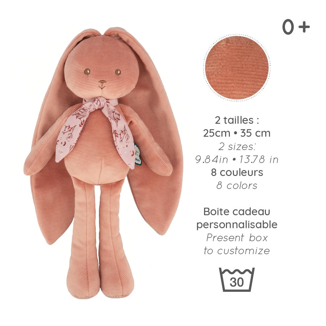 KALOO - Lapinoo - Doudou Coniglio - Peluche in Velluto a Coste per Neonato - 35 cm - Colore Terracotta - Materiale Ultra Morbido - Confezione Regalo - dalla Nascita, K972201