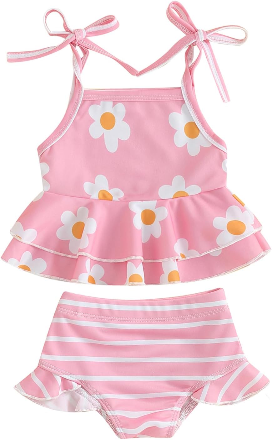 DNOMAID YZARCToddler Baby Girl Swimsuit 2 Piece Floral Sleeveless Strap Ruffle Bikini Set Swimwear Summer Beach Bathing Suit
