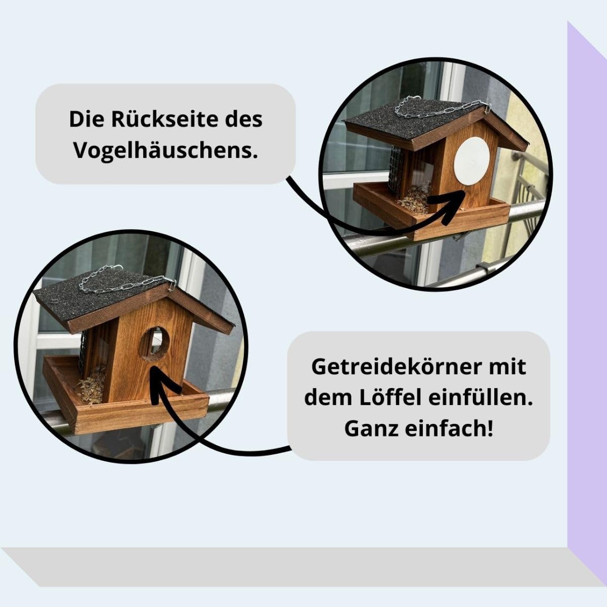 Vogelfutterhaus Vogelhaus für Balkon wetterfest Futterhaus Handarbeit Gartenvögel im Garten Balkonhalterung mit Einer Größe von 30 bis 60 mm. (Braun)