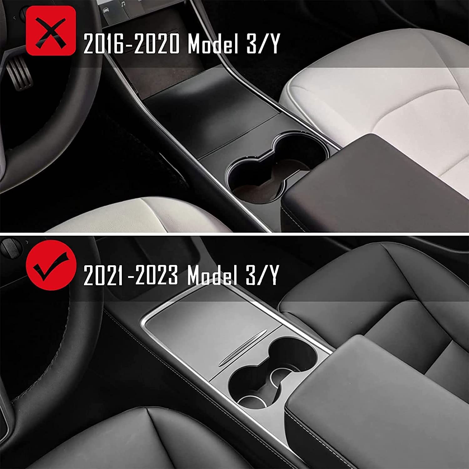 Kit Organizer Console Centrale Floccato 4 Pezzi Per Tesla Model 3/Y 2021-2023, Con Portabicchieri E Cassetto Nascosto