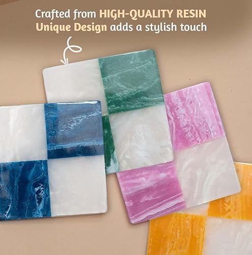 Miniatura 3 de Folkulture Juego de 4 posavasos de resina (4 pulgadas) para mesa de café, posavasos hechos a mano para bebidas, bonitos posavasos impermeables para