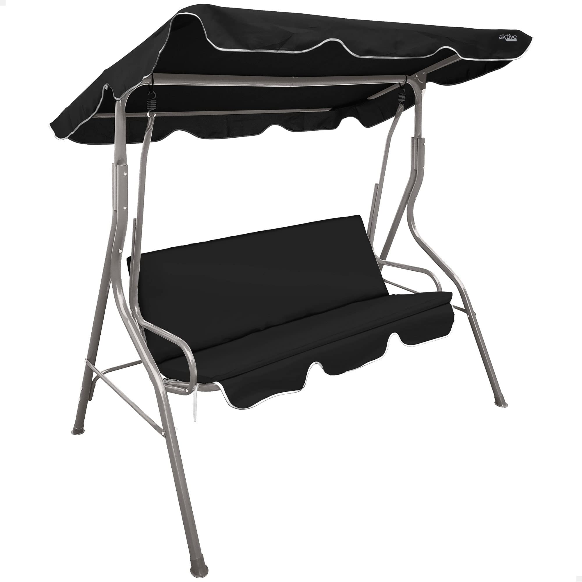Aktive 61111 - Altalena da giardino a 3 posti, nera | Tendalino basculante, seduta e schienale imbottiti | Sedia a dondolo da giardino antiscivolo per esterni | Misure 170x110x153