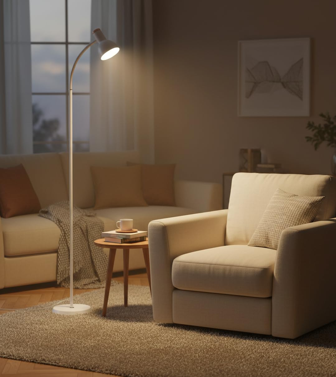 BEL AIR HOME - Lampada da Terra Argos | Piantana Industriale per Soggiorno e Stanza | Design Elegante | 155x22cm, Attacco E-27 (LAMPADINA NON INCLUSA) (BIANCO)