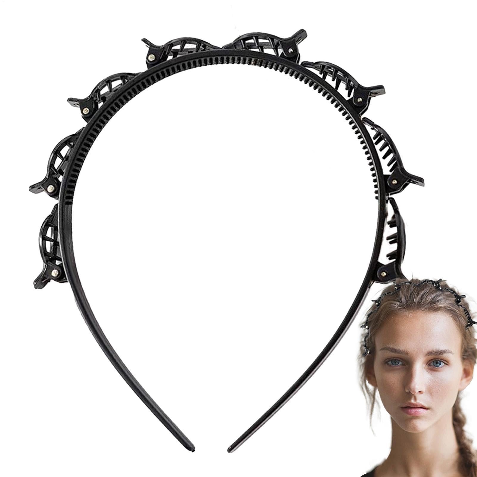 Fascia Per Capelli Con Clip - Forcina Per Capelli Con Doppia Frangia Professionale Per Treccia Dentata, Accessorio Per Acconciatura Da Donna Supporto Per Torsioni A Strati Per Styling A Tessuto Per Ca