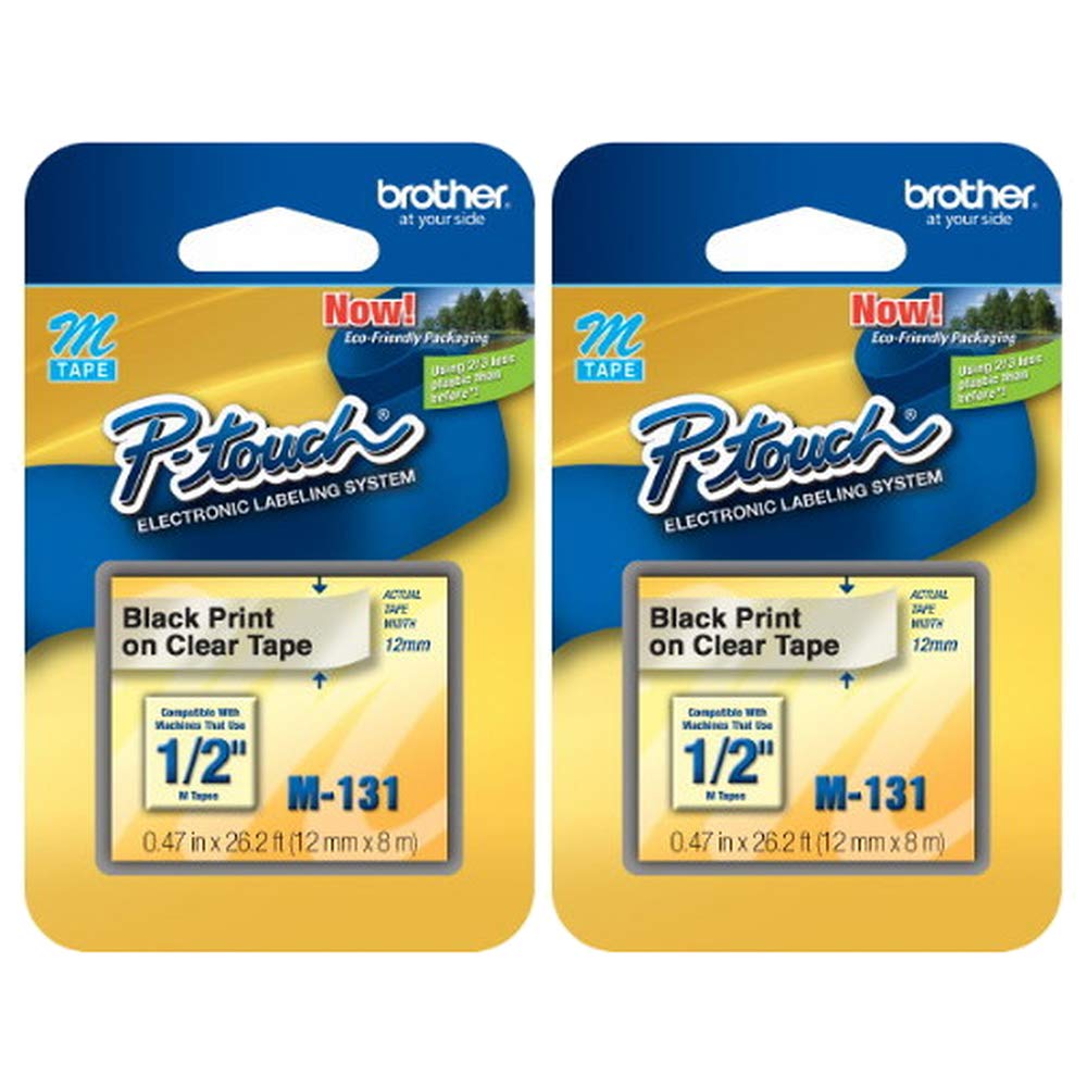 Brother P-Touch: Serie M cartucho de cinta para Rotuladoras P-Touch, 1/2 W, Negro sobre transparente – : – Vendido como 2 Packs de – 1 – / – Total de 2 Cada