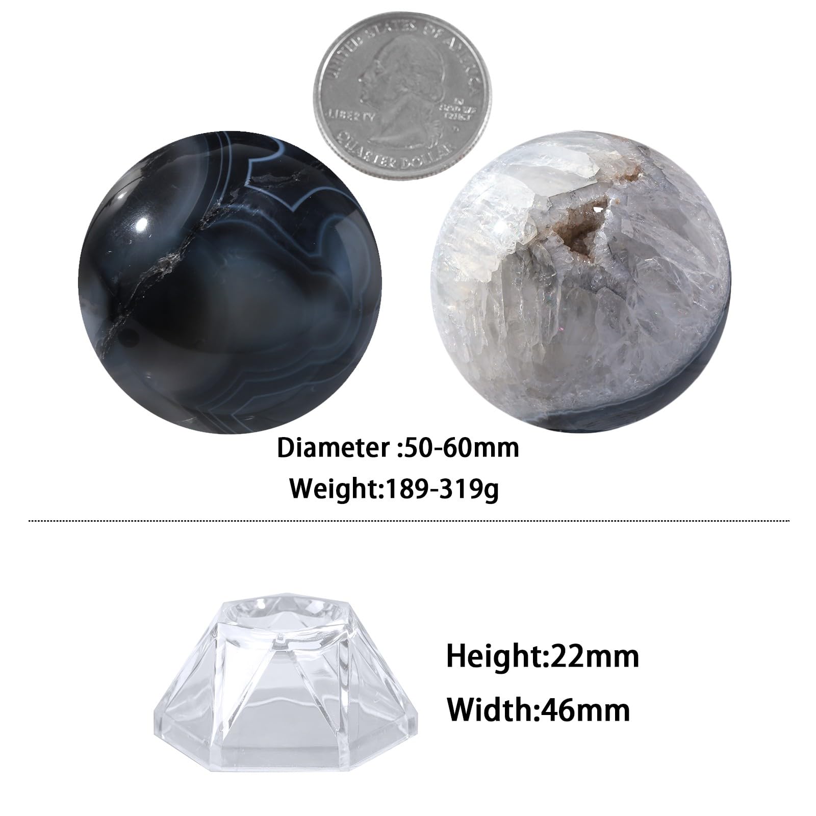 Nupuyai Striped Black Agate Stone Sphere Ball with Acrylic Stand Polished Crystal Ball Orb Sculpture Figurine for Divination Feng Shui Meditation Home Office Decor, 50-60mm