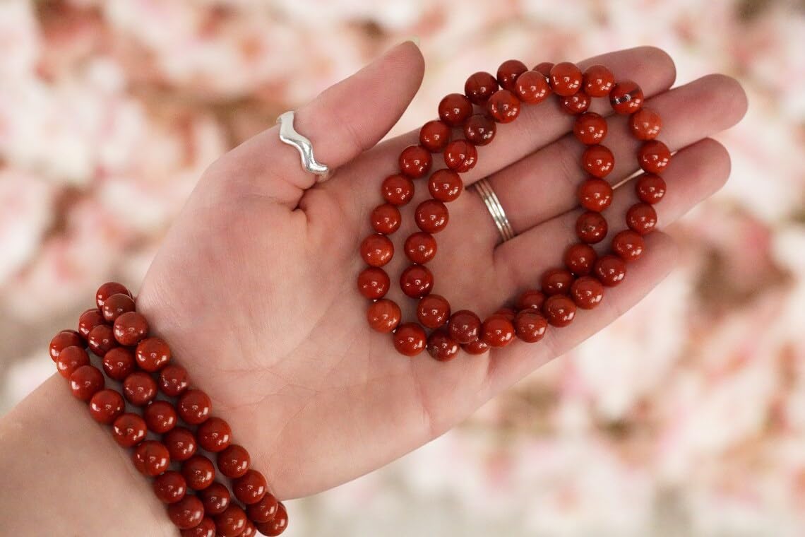 Braccialetto in diaspro rosso fatto a mano con pietre semipreziose naturali da 10 mm, perline rotonde lisce ed elastiche, braccialetto bohémien, braccialetto per meditazione spirituale, regolabile,