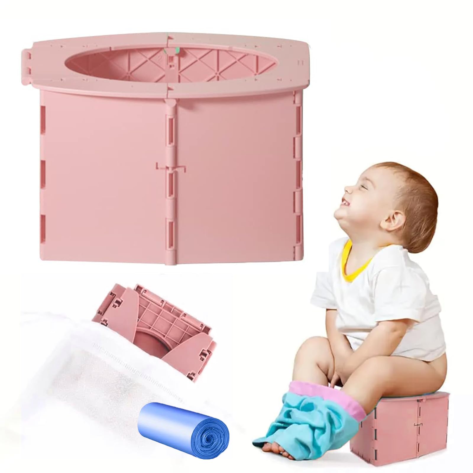 Inodoro Plegable para Niños,Orinal Portatil Niños Plegable,Orinal Portatil Niños,Asiento de Inodoro para Niños,Orinal Portatil Niños Plegable Viaje,Vater Para Niños,Plegable Potty Training,rosa
