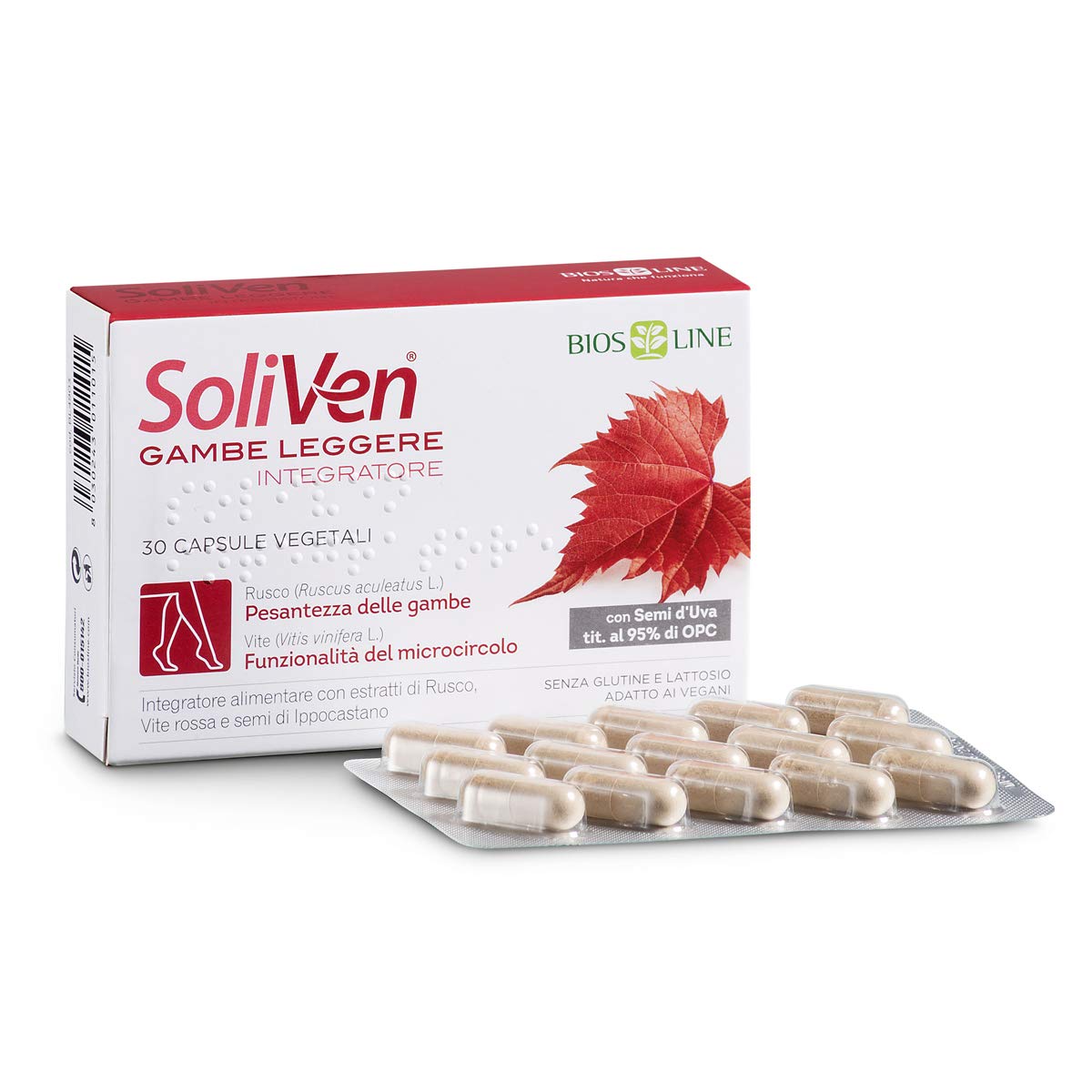 BIOS LINE SoliVen Integratore, Integratore Alimentare per la Funzionalità della Circolazione Venosa, del Microcircolo e del Plesso Emorroidario, 30 Capsule Vegetali