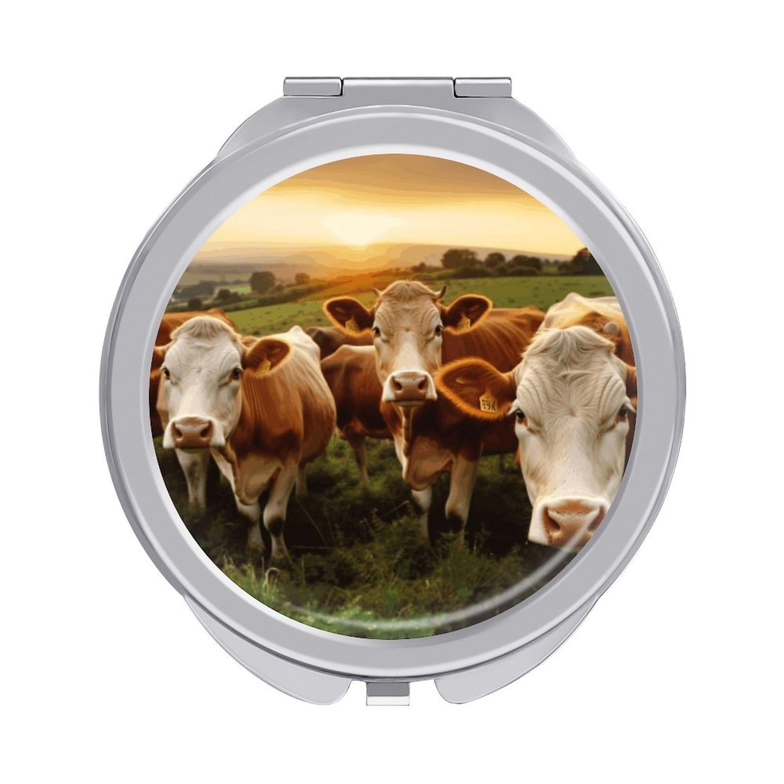 VstaDank Animal Cows Compact Mirror for Purses Round Fashion Travel Makeup Mirror 2X /1x Magnifying Double Sides Mini Mirrors Portable Pocket Mirrors for Handbag Purse Women Gift
