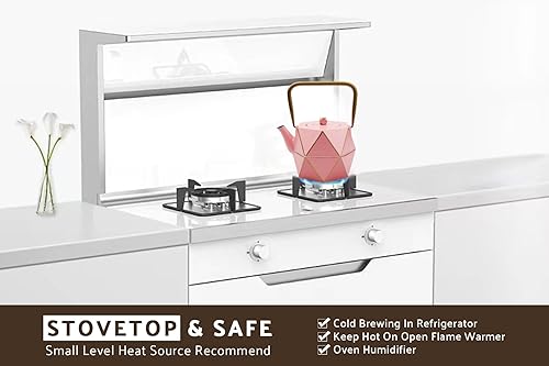 Miniatura 6 de Toptier Cast Iron Teapot, Stovetop Safe Japanese Cast Iron Tea Kettle, Diamond Design Tea Pot with Removable Infuser for Loose Tea, 30 Ounce