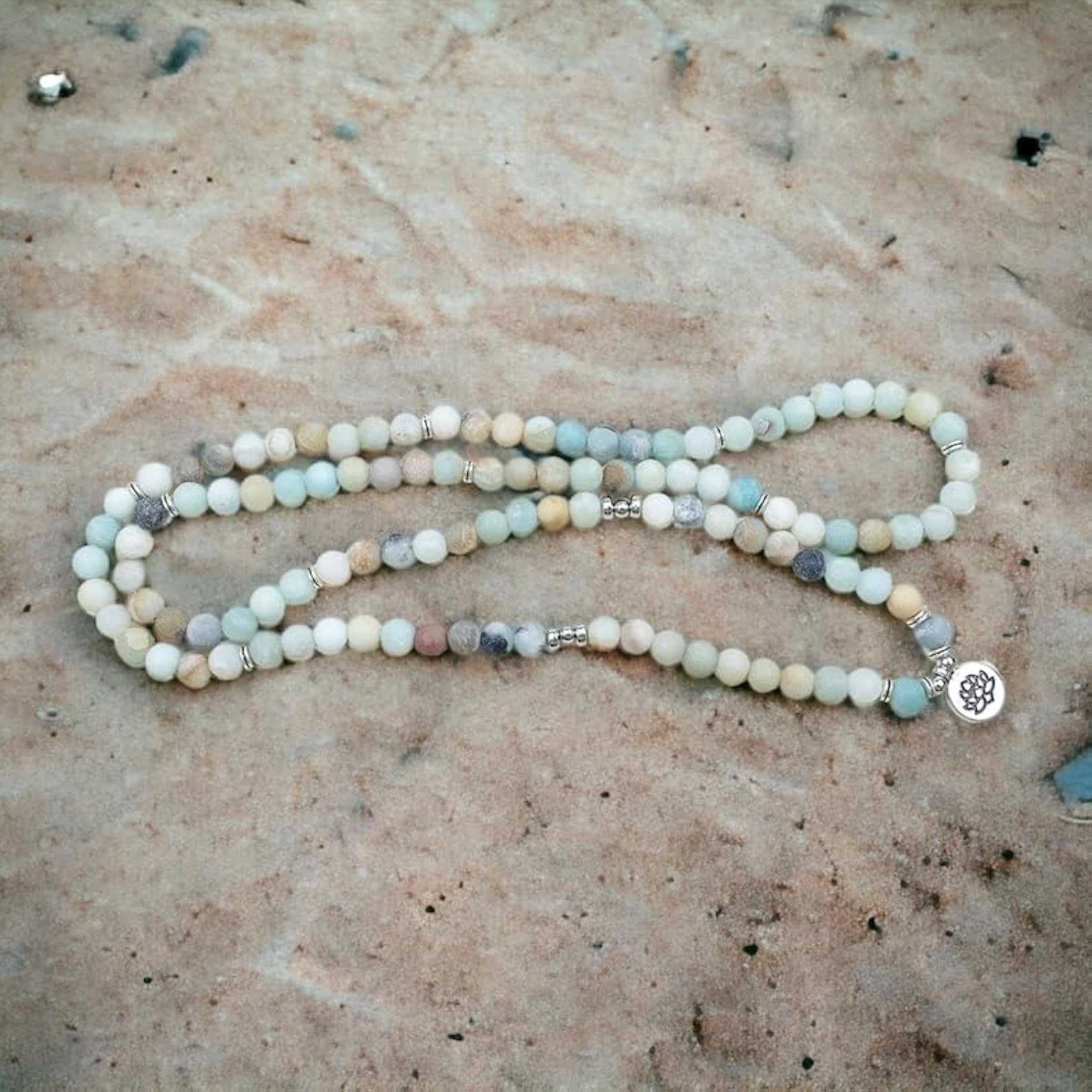 Natural Frosted Amazonite 6MM Beaded Handmade Prayer Mala Necklace