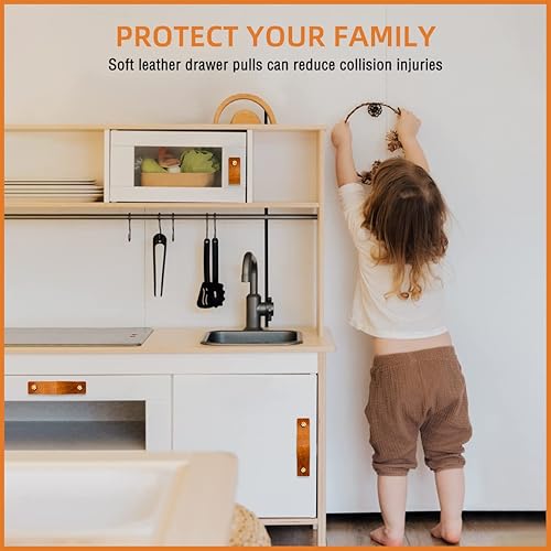 Miniatura 4 de Tiradores de cuero para cajones, paquete de 6 manijas de gabinete marrones para armarios, armarios, cómodas, anticolisiones, antiestáticos, incluye
