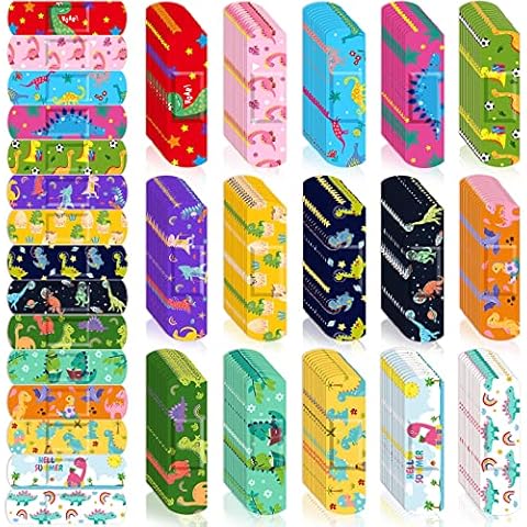 Estune 300 Pcs Bulk Kids Bandages Dinosaur 15 Styles Fun Children's Adhesive Bandages Colorful PE Flexible Bandages Cartoon Bandages for Kids Boys Girls Students Cover
