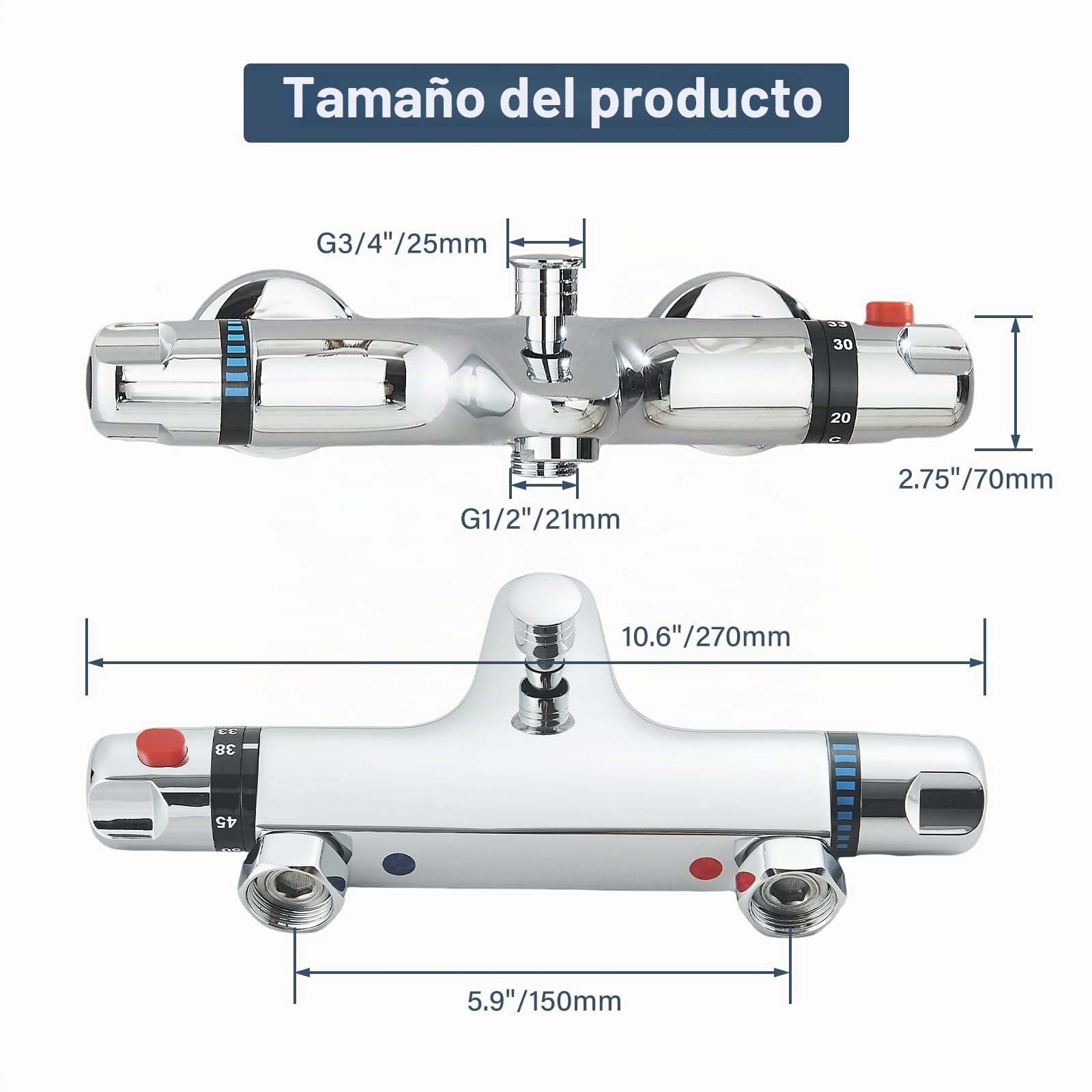 Grifo para bañera con termostato para montaje en pared, cromado
